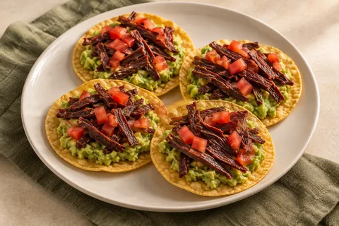 Tostadas con jerky y aguacate; imagen ilustrativa